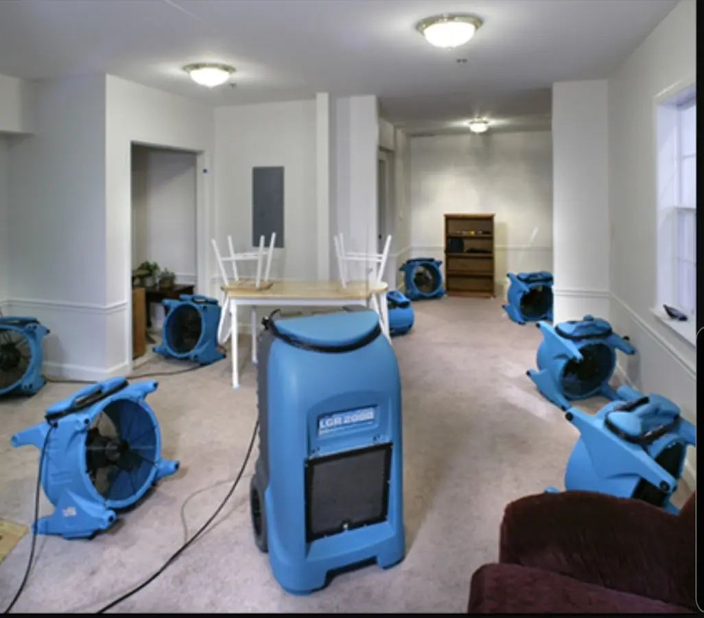 Air movers and dehumidifier setup for Water Extraction & Removal in Mebane